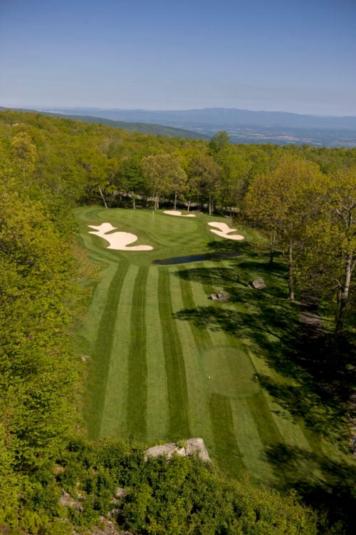 Devils Knob 17 Aerial looking down to fairway to green 4