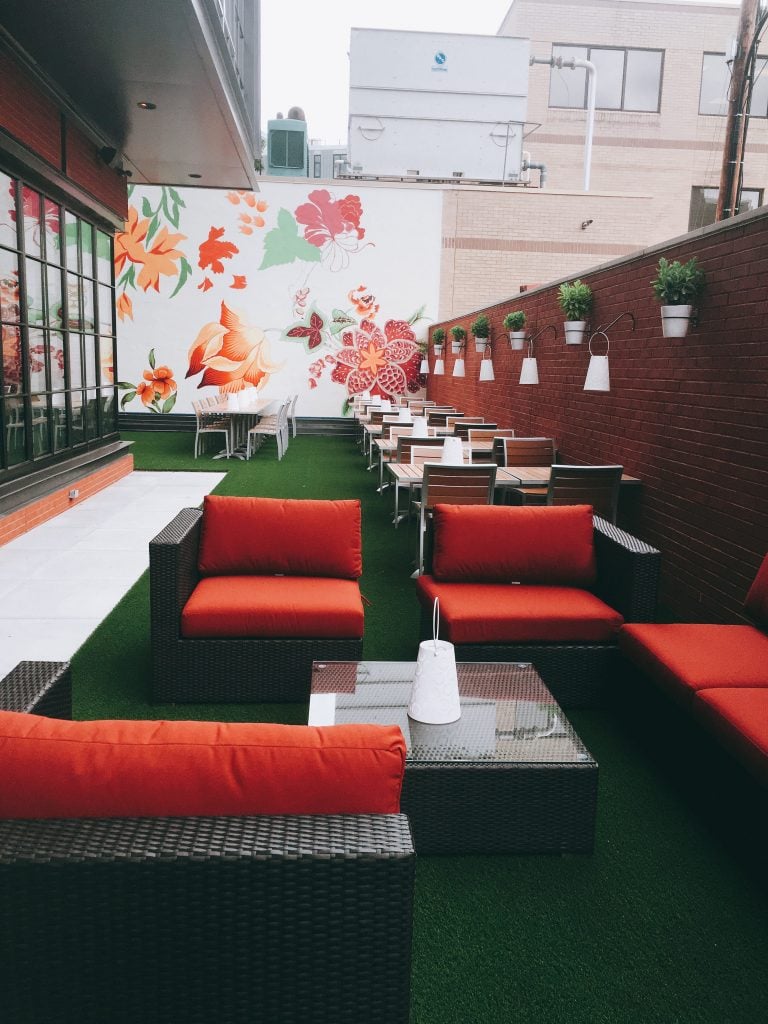 The 40-seat outdoor patio is designed to be a respite from Shaw's urban landscape. 