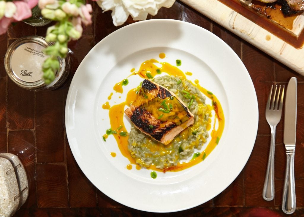 Chef Marty Anklam's menu includes seasonal dishes like grilled salmon with citrus vinaigrette. 