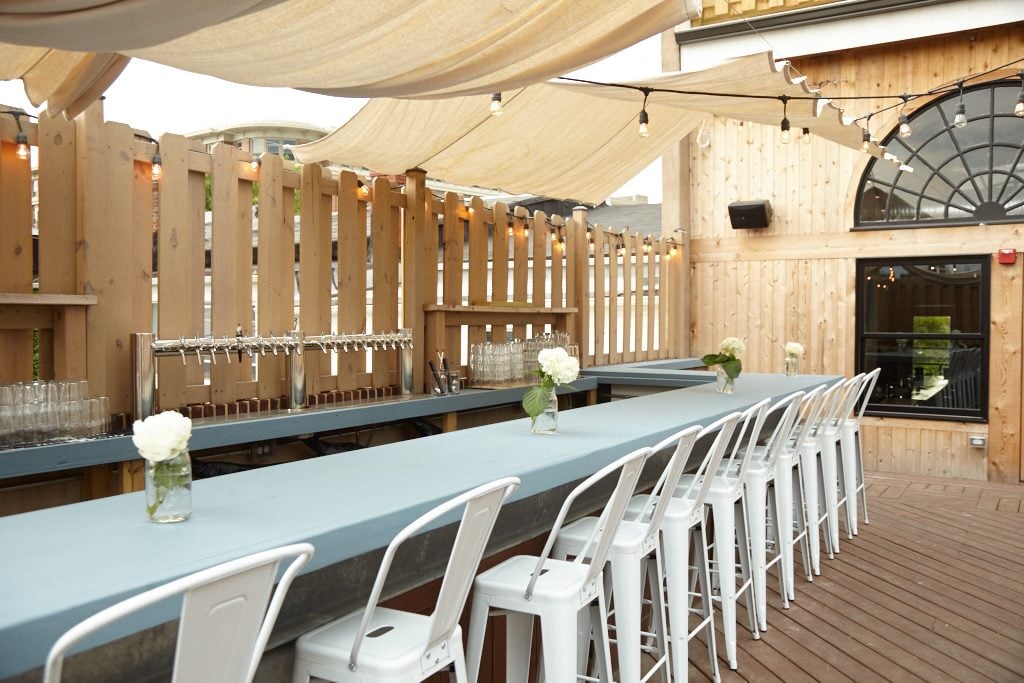 In addition to the third-level patio (pictured), outdoor seating includes a mezzanine and small balcony. 