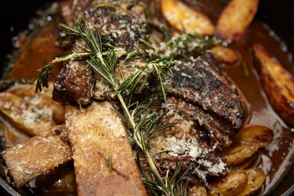 The menu sources local-when-possible, like dry-aged short ribs from Virginia's Roseda farm. 