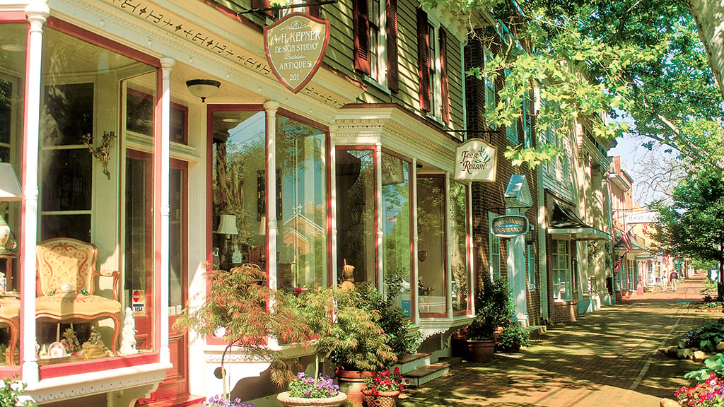 Walk down the picturesque cobblestone streets of Chestertown. Photograph by Pat Blackley/Alamy.