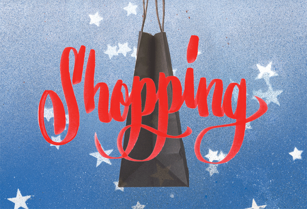 best-of-washington_shopping - Washingtonian Best of Washington. Typography and flag pattern by Brian Kaspr; bag via iStock.