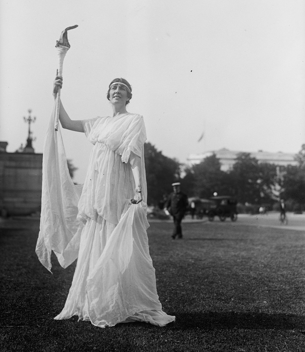 A woman in costume for Fourth of July celebrations in 1918. Photograph via Harris & Ewing Collection (Library of Congress). 