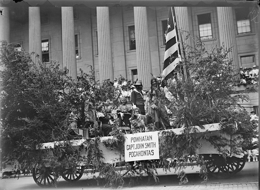 A Fourth of July float representing colonial Williamsburg and the settlement of Jamestown. Photograph via Harris & Ewing Collection (Library of Congress). 