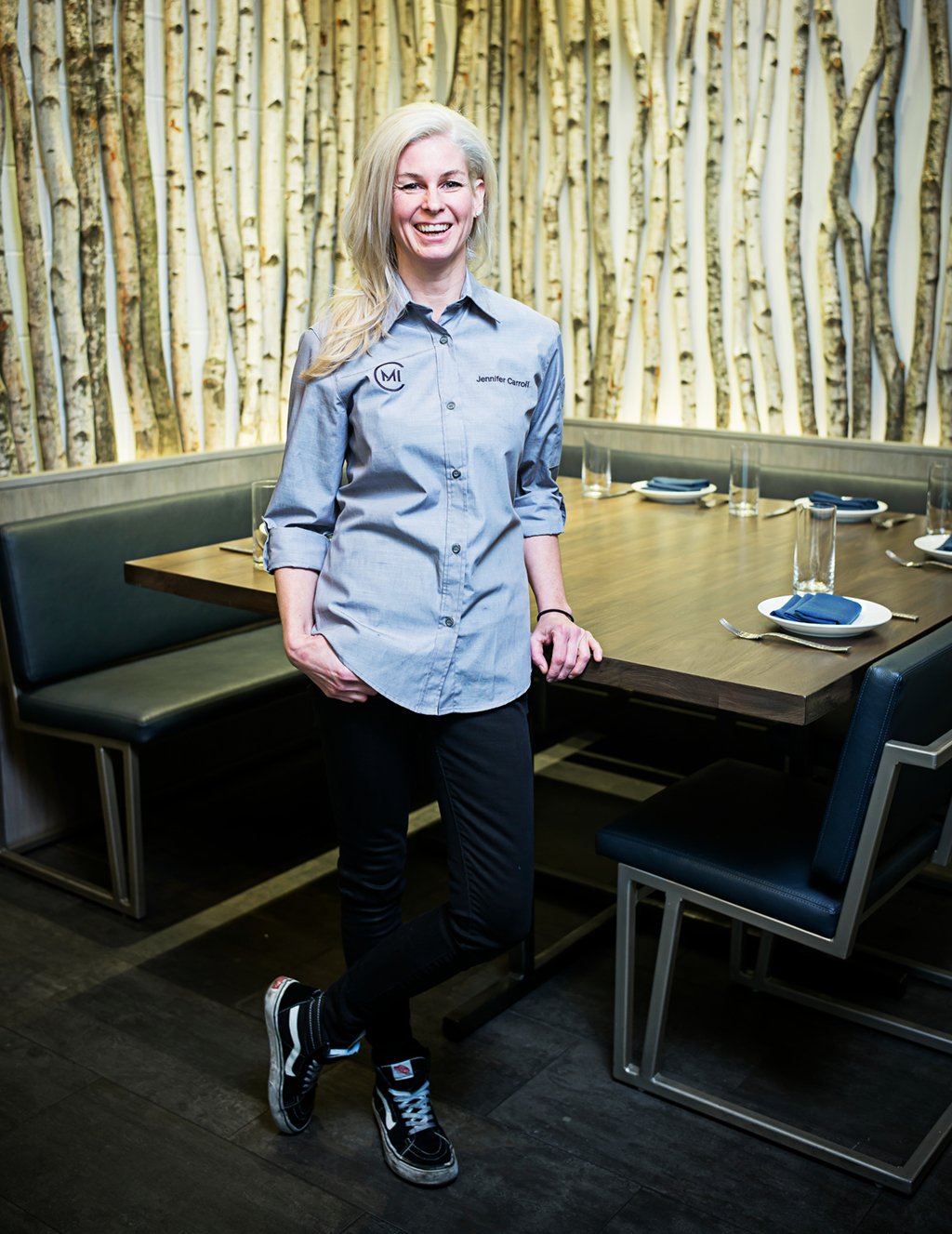 Chef Jennifer Carroll in her Mosaic district dining room. Photograph by Scott Suchman.