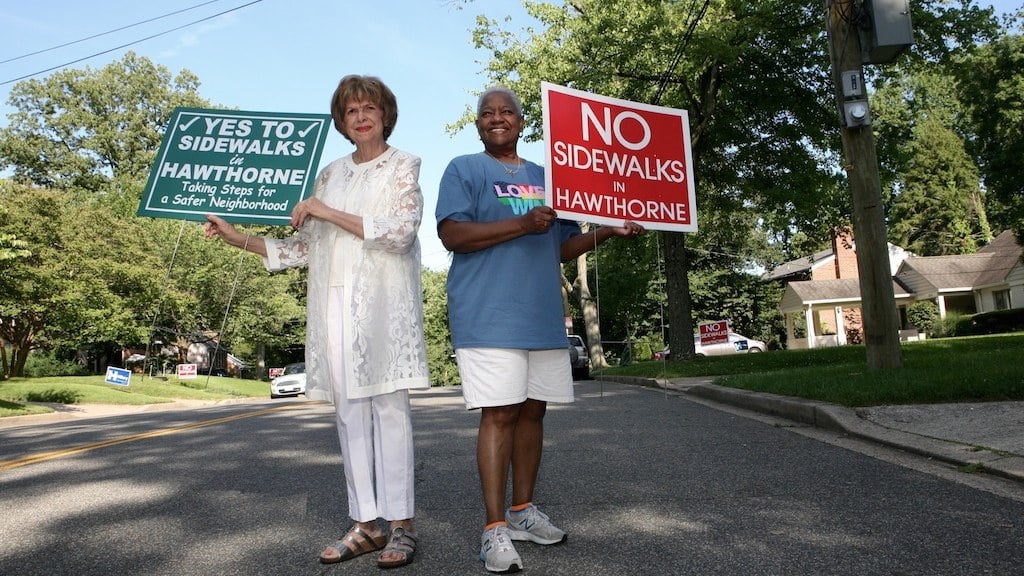 Neighbors in Washington, DC, neighborhood disagree on the value of sidewalks.