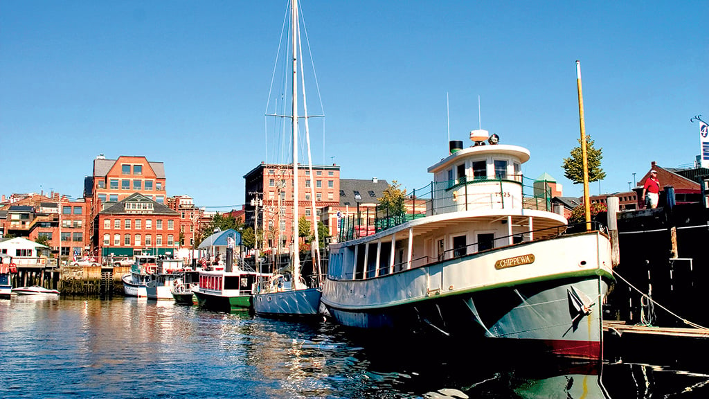 The historic "Old Port" has a Georgetown vibe, with boutiques, restaurants, bars, and cafes tucked into restored rowhouses. Photograph of Portland's Old Port by Stillman/Alamy.