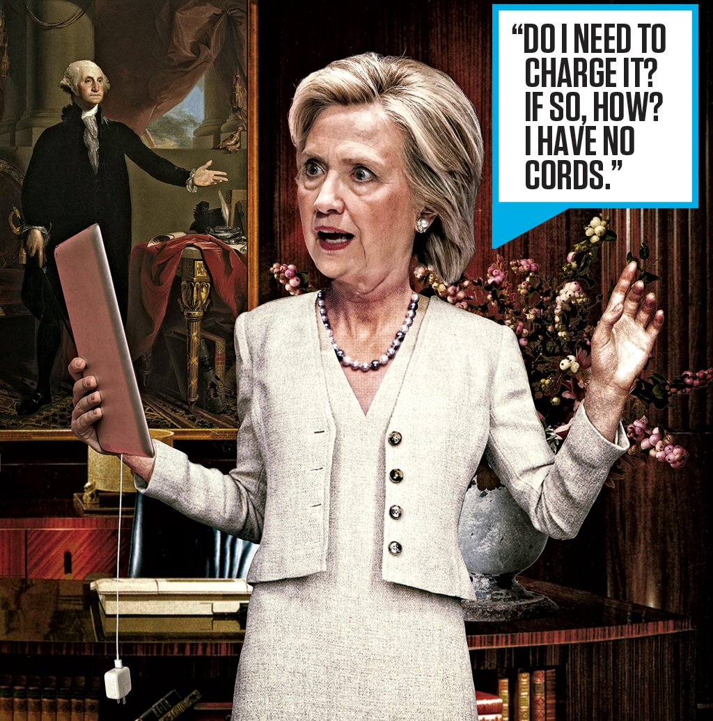 hillary-clinton-emails_low-battery - Washingtonian Photograph of Clinton by Planetpix/Alamy. Photo-illustration by Eddie Guy.