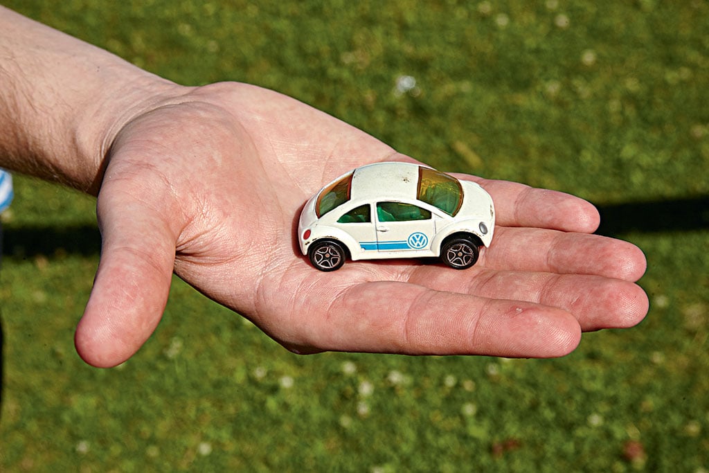 Meyer keeps his father’s model Volkswagen with him on his trip. Photograph by Jeff Elkins.