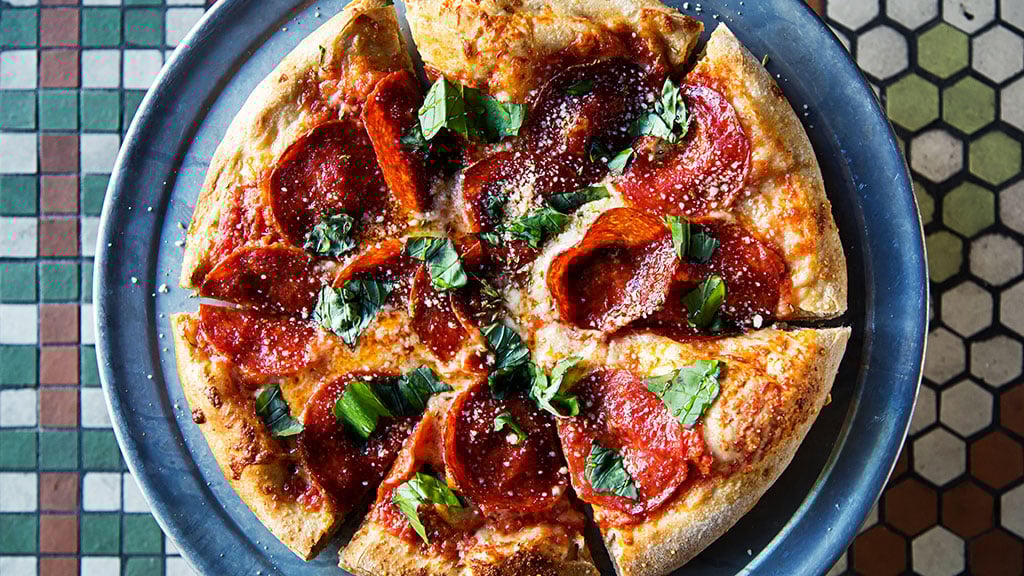 Pepperoni pizza with honey at All-Purpose Pizzeria. All photographs by Scott Suchman.