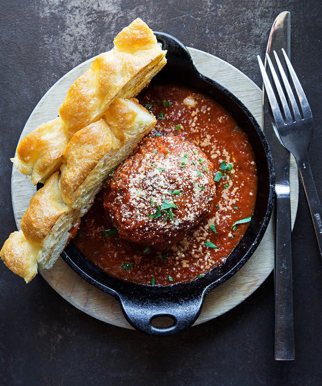 The giant meatball at Lena's. Photograph by Scott Suchman.