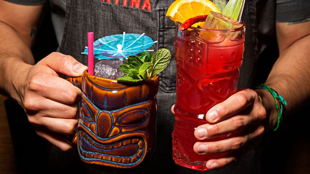 Tiki drink ingredients. Tiki drinks at Pepita Cantina. Photograph by Scott Suchman.