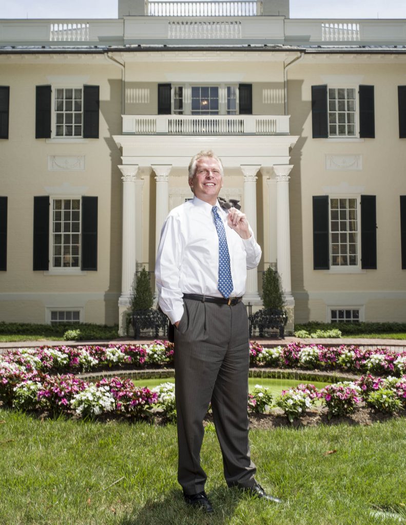 Terry McAuliffe outside the governor's mansion in Richmond. Photograph by John Loomis.