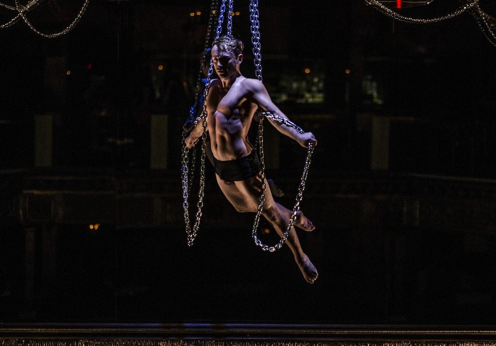 burlesque2 - Washingtonian Aerialists twirl from the ceiling on silks or chains. Photograph courtesy of Sax