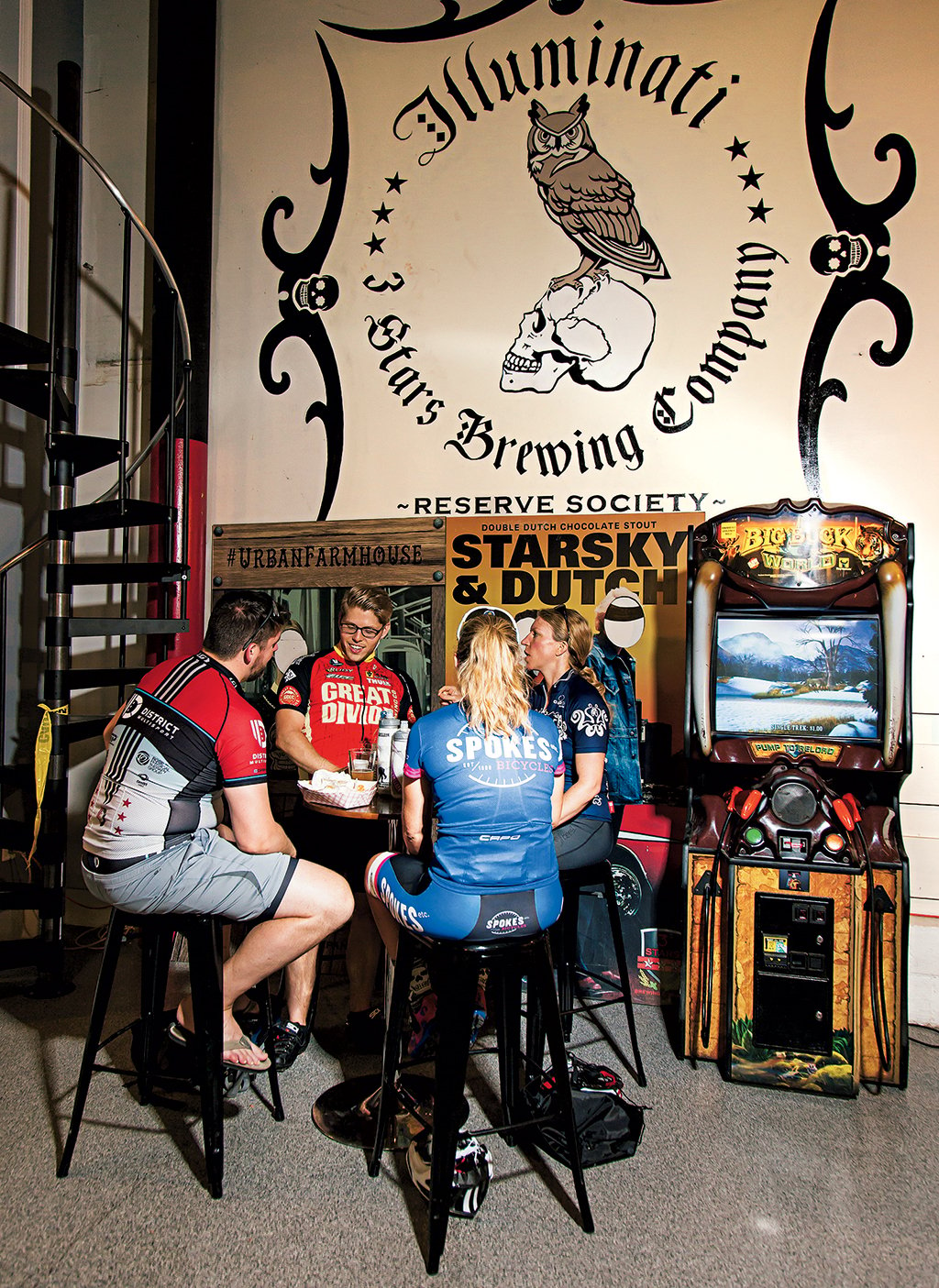 Area cyclists take a bike break at 3 Stars Brewing Company. Photograph by Scott Suchman.