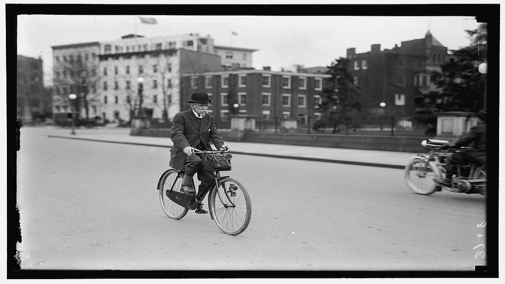 72-year old US Dimplomat Alvey Augustus Adee, Second Assistant Secretary of State, riding his bike to work. Photograph by M. Neubert\ via Library of Congress