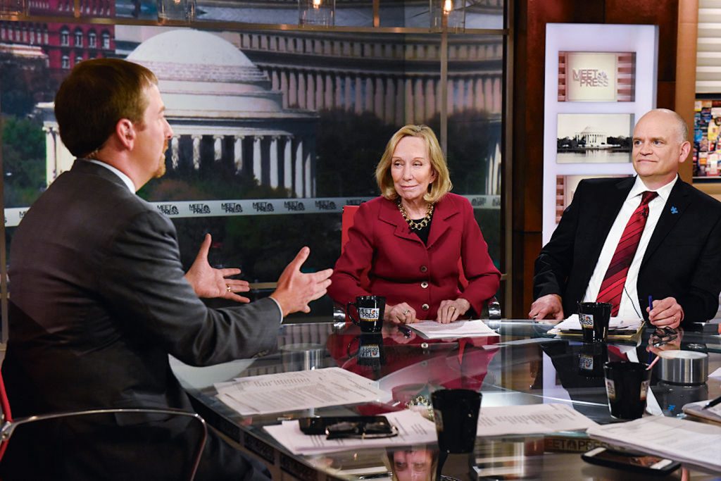 VOTER CITY MADMAN: Fournier, with Chuck Todd and Doris Kearns Goodwin, is crazy about his Detroit hometown, while DC makes him nuts. Photograph by NBC Universal Media.