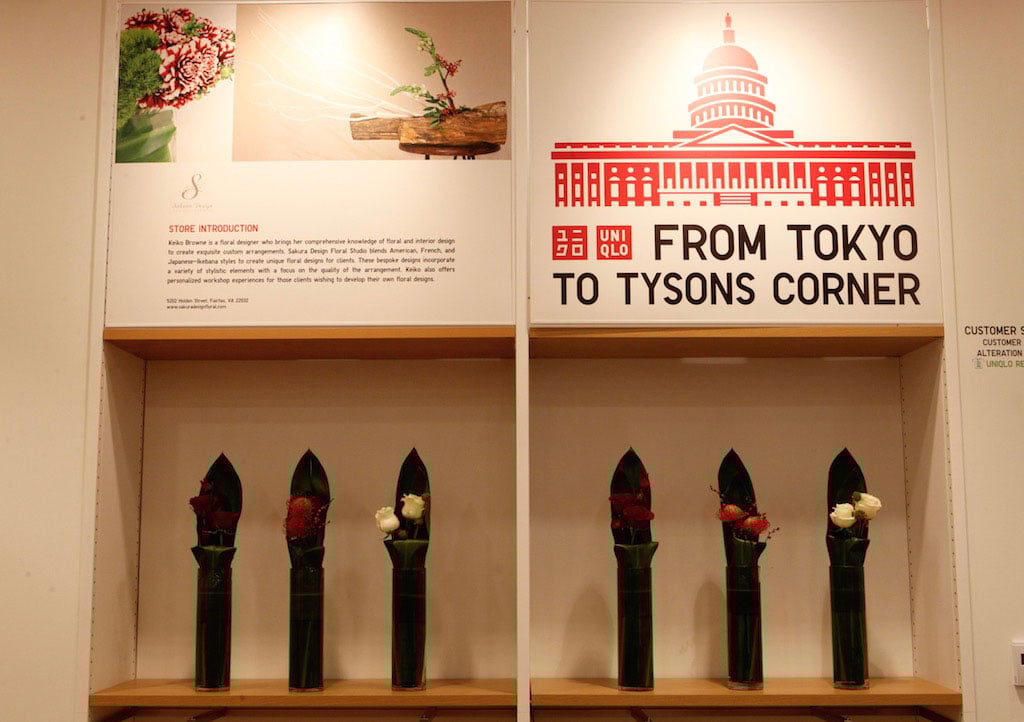 10-28-16-uniqlo-open-tysons-corner-4 - Washingtonian Arrangements on display by Sakura Design Floral Studio.