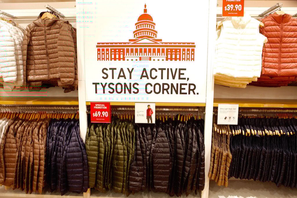 10-28-16-uniqlo-open-tysons-corner-7 - Washingtonian Signs directed at Tysons customers decorate the store.
