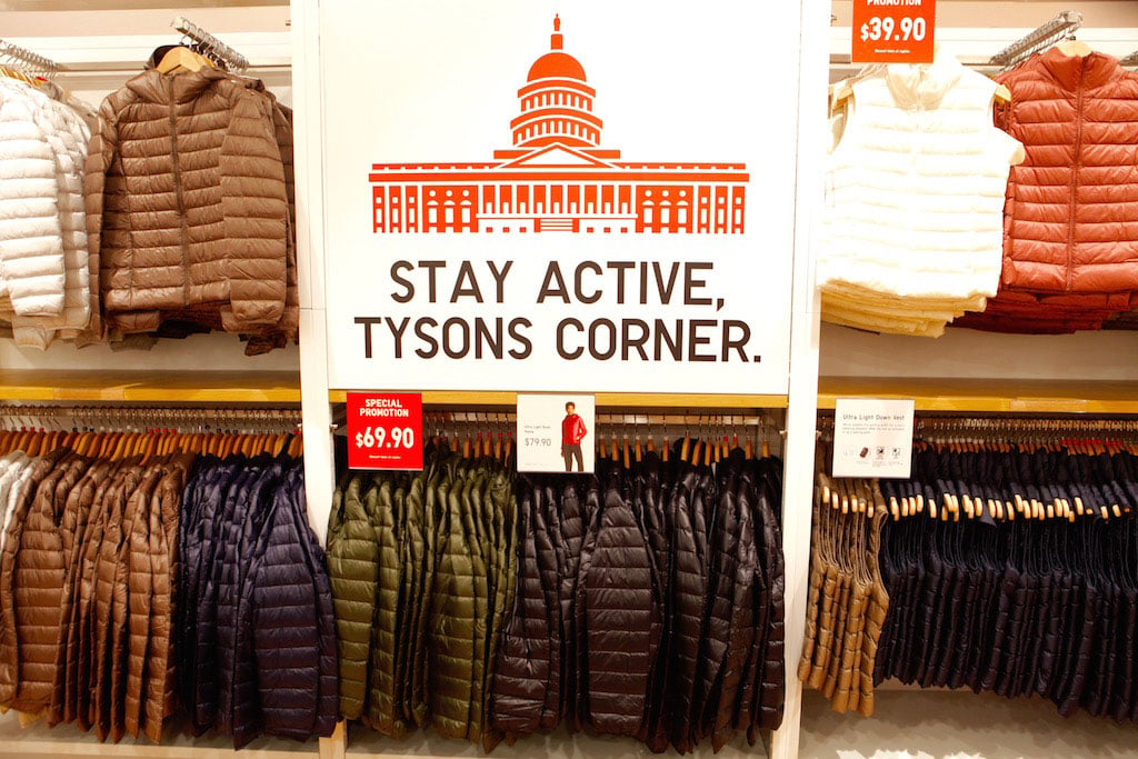 Signs directed at Tysons customers decorate the store.