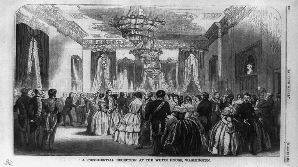 1858 Presidential Reception at the White House. Illustration by Harper's Weekly; March 13, 1858.