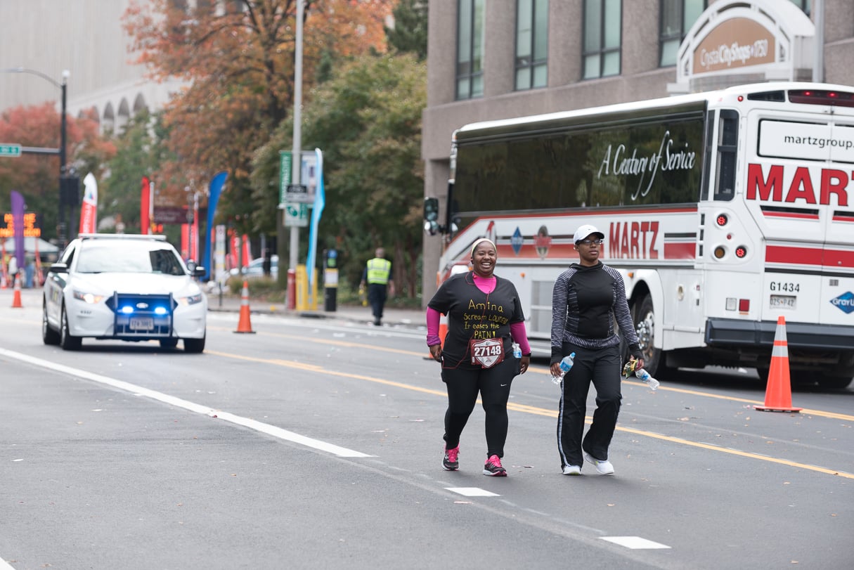 By this point, at the end of the race, some of the last people on the course are by themselves for blocks.