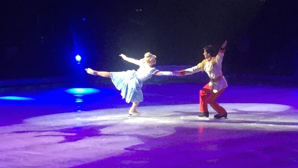 Disney on Ice's Cinderella and Prince Charming skated by couple Sara Buck-Lalonde and Sacha Lalonde.