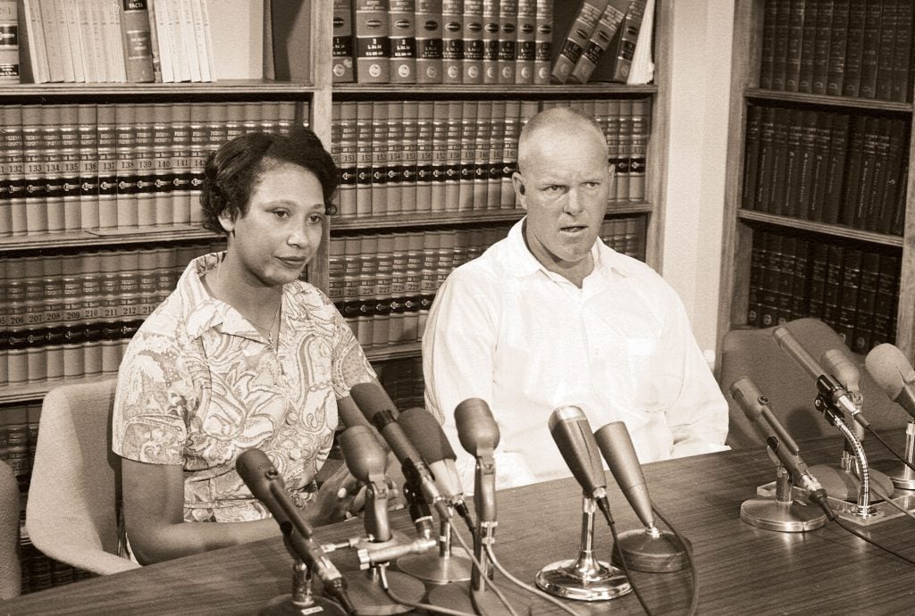 Mildred Jeter and Richard Loving wed in 1958. But it was nine years—and a Supreme Court case—before Virginia recognized their marriage. Here, the normally press-shy couple meets reporters in 1967, after the legal fight has ended. Photograph by LIFE Picture Collection/Getty Images.