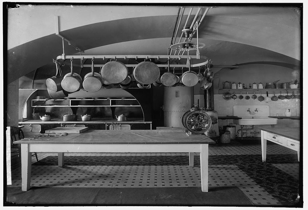 White House Kitchen between 1905 and 1945. Photograph by Harris & Ewing.