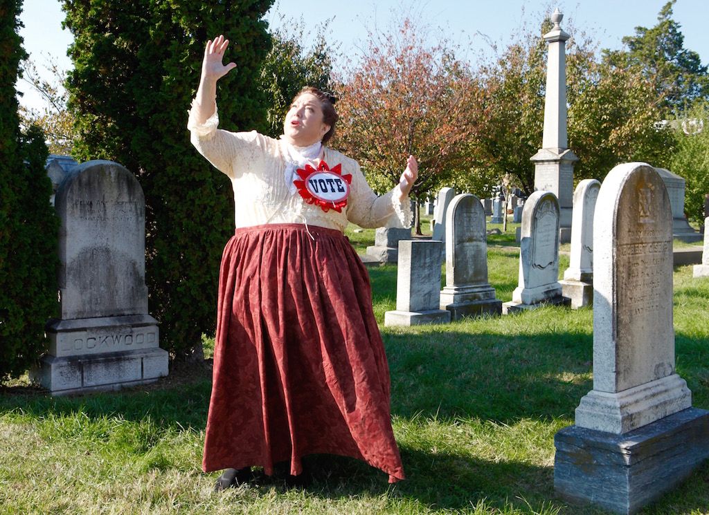 Sally Cusenza as Belva Lockwood at the Congressional Cemetery. Photo by Evy Mages.