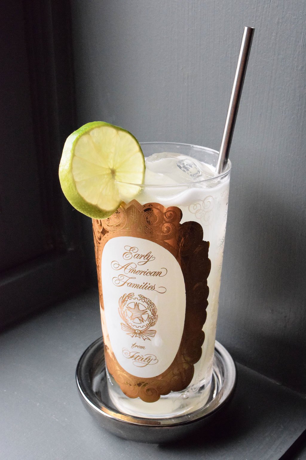 Vintage cocktail glasses are chilled to-order with liquid nitrogen. 