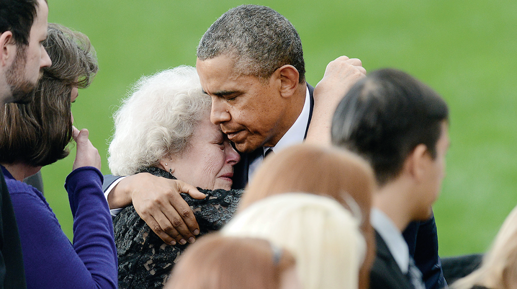 Photographs of License Plate and Obama With Mourners by Getty Images 