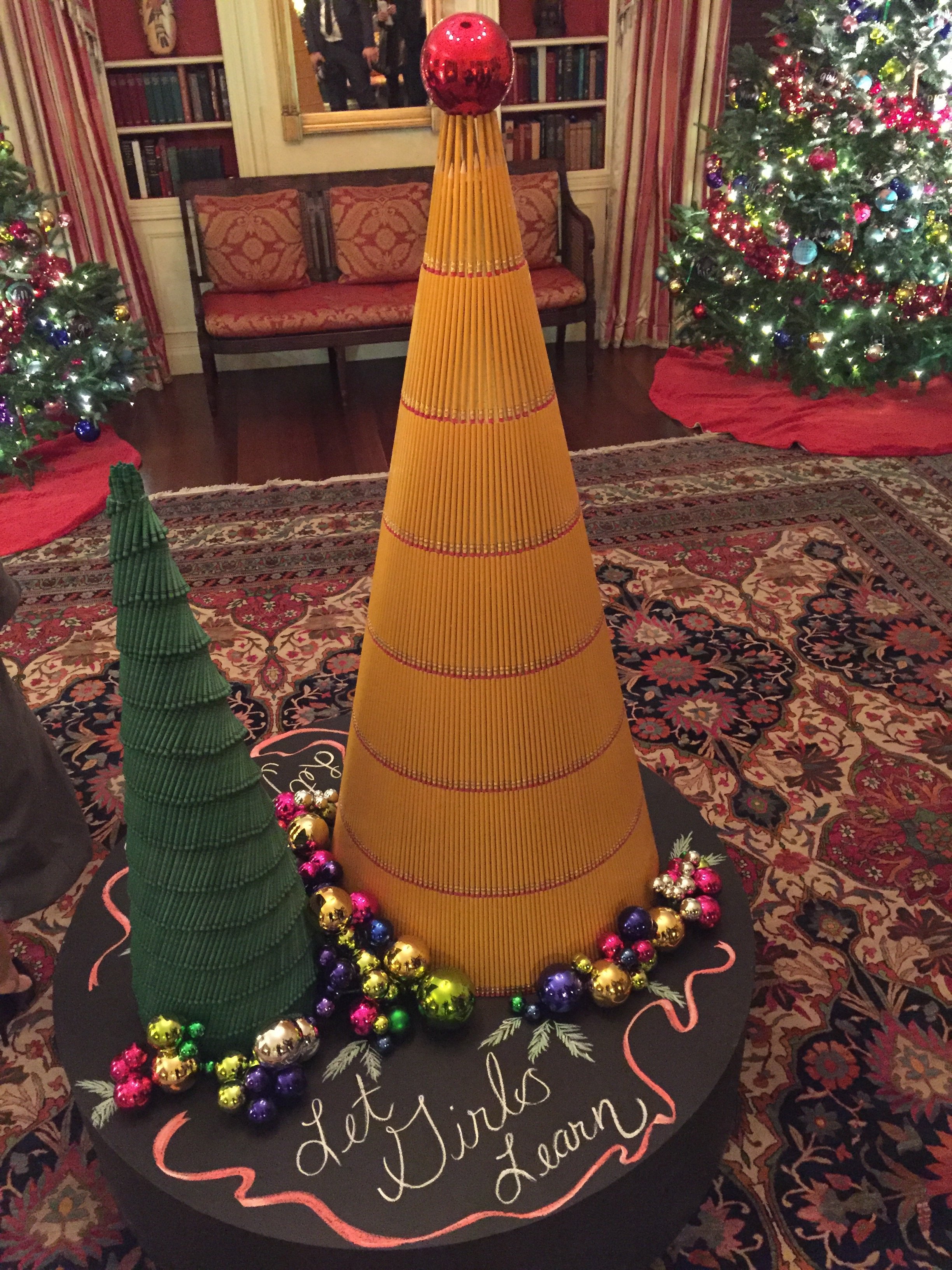 The Gift of Education represented by green and yellow pencils in the White House Library. Photo by Andrea Marks.