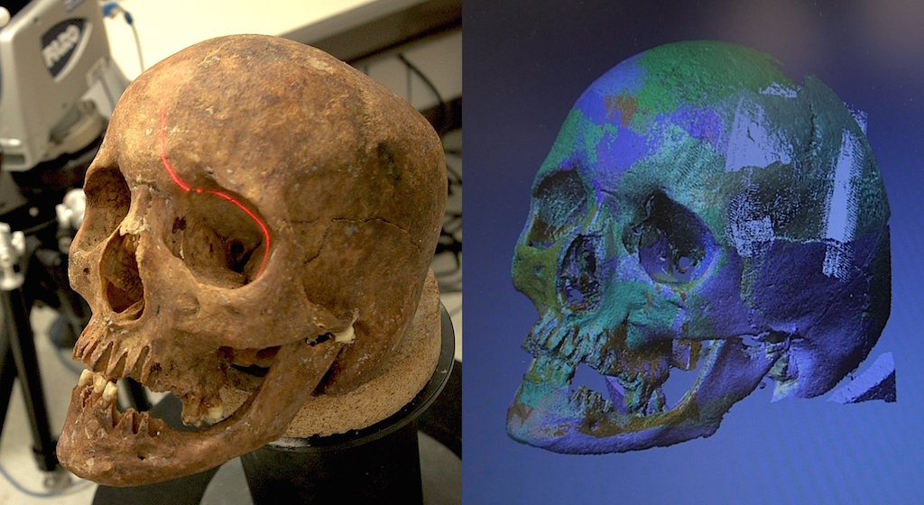 Forensic artists at the FBI Laboratory in Quantico, Virginia utilize models of skulls to create facial approximation of unidentified individuals.