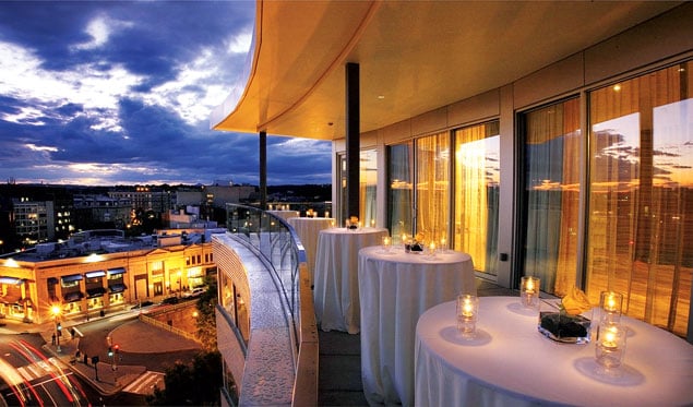 The Dupont Circle Hotel's meeting place includes a balcony with picturesque views of Dupont, Adams Morgan, and downtown DC. Photograph courtesy of the Dupont Circle Hotel.