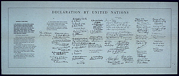 Declaration of the United Nations. Photo via Office for Emergency Management. Office of War Information. Domestic Operations Branch. Bureau of Special Services. 