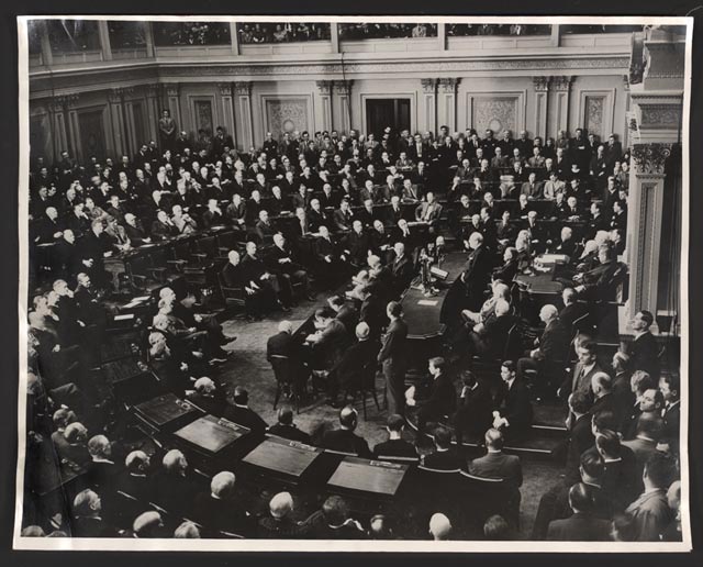 Winston Churchill addresses Congress on December 26, 1941. Photo via Library of Congress.