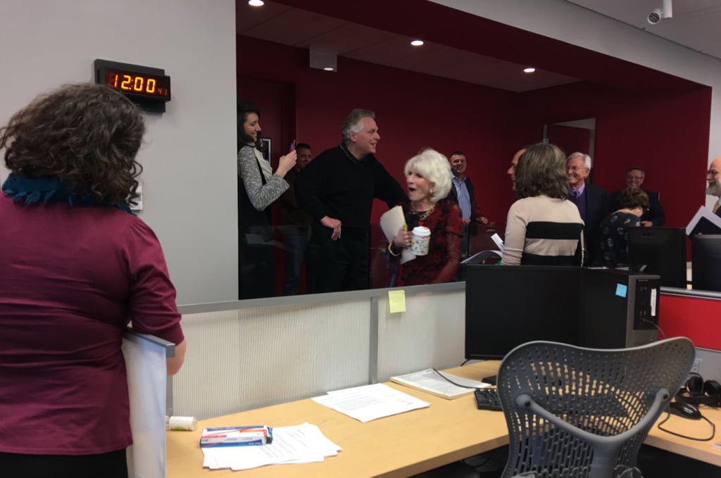 Rehm leaves the studio at noon as Virginia Governor Terry McAuliffe and Richmond, Virginia, Mayor-elect Levar Stoney get ready to go on the Kojo Nnamdi Show. 