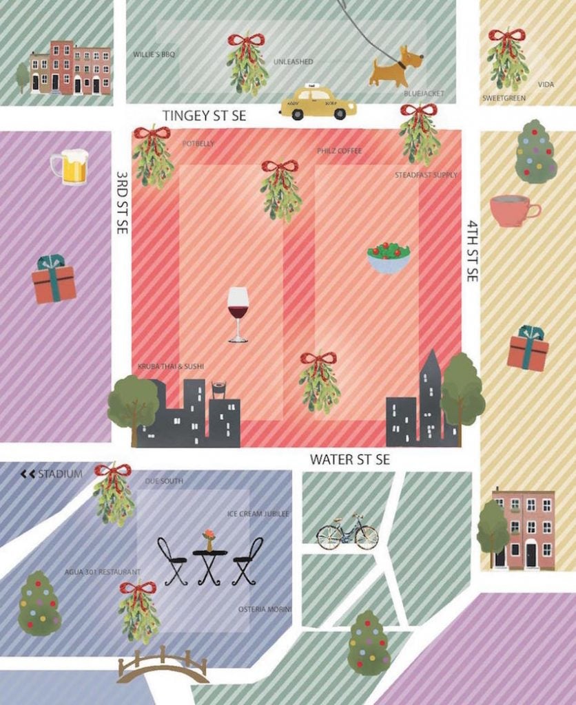 yardsparkmistletoemap - Washingtonian Mistletoe Installations around Yards Park Neighborhood.