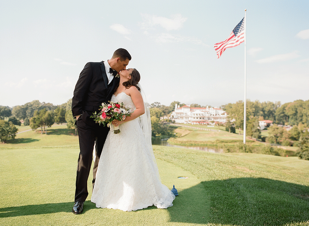 Linleigh Hawk Charles Cononie Preppy Green and Pink Golf Wedding Flowers Stationary