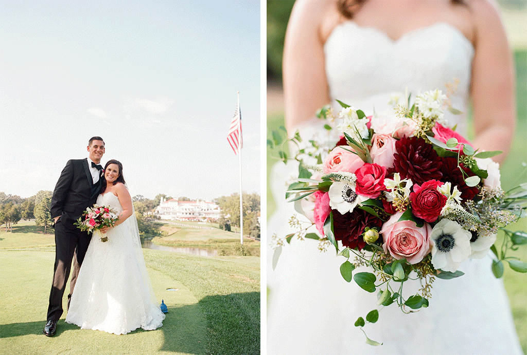 Linleigh Hawk Charles Cononie Preppy Green and Pink Golf Wedding Flowers Stationary