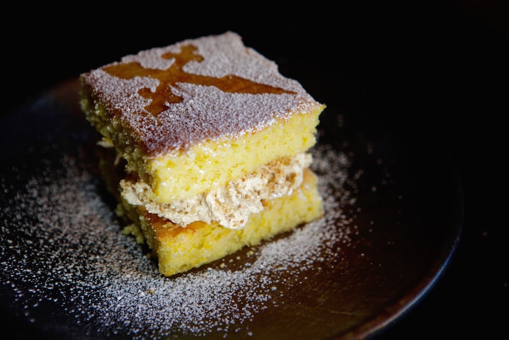 St. James cake, traditionally eaten during holy festivals, is made here with brown butter and Catalan cream. 