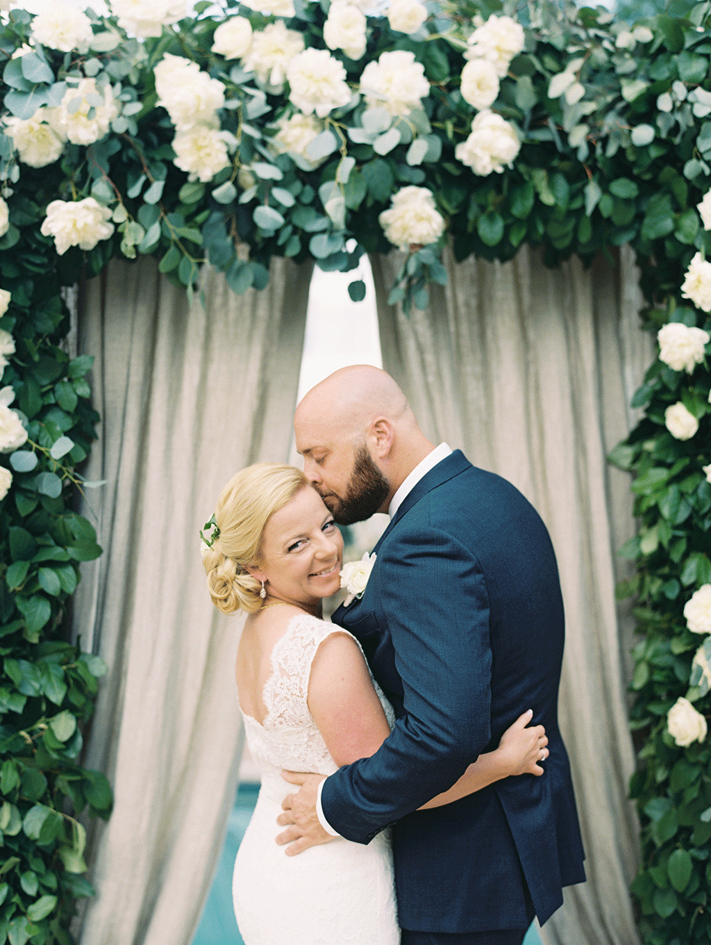 Sigrid Smitt Joshua Goldman Flower Trellis Rose Flowers Indigo Blue Poolside Wedding