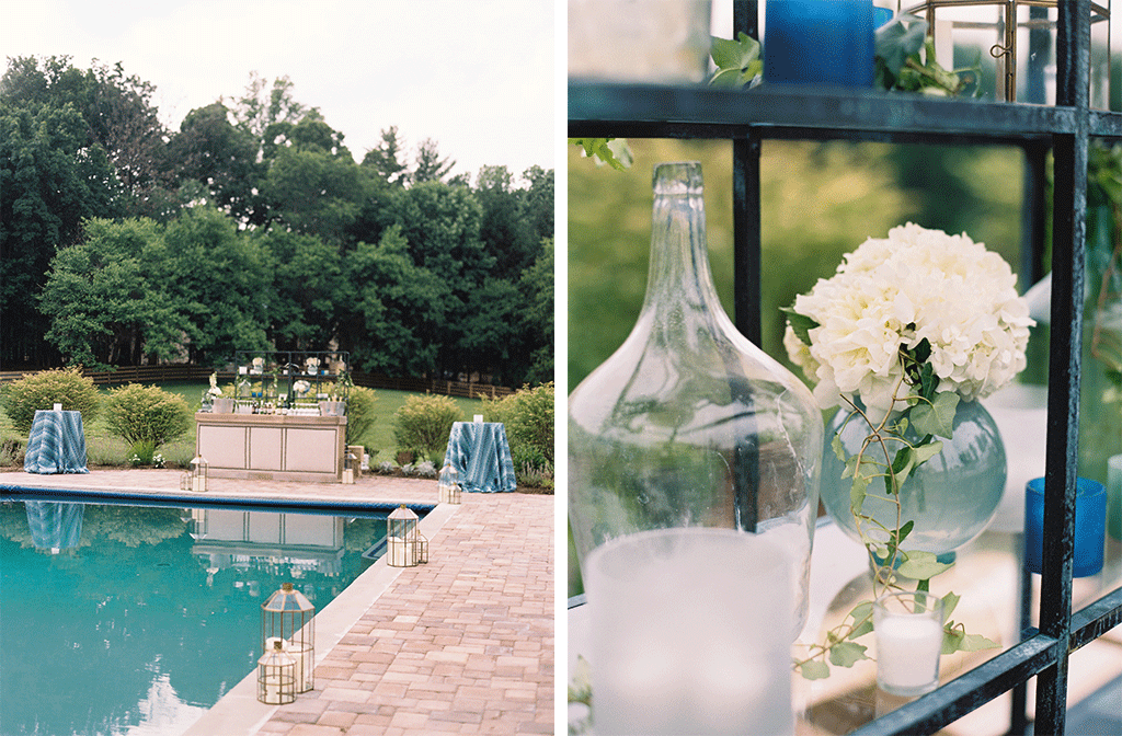 Sigrid Smitt Joshua Goldman Flower Trellis Rose Flowers Indigo Blue Poolside Wedding