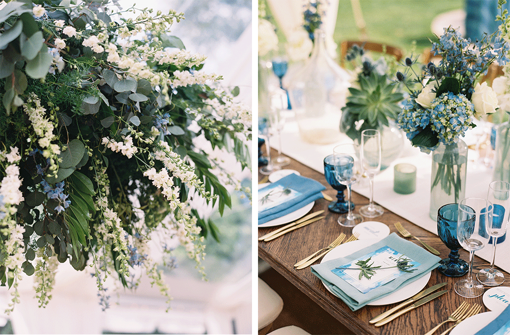 Sigrid Smitt Joshua Goldman Flower Trellis Rose Flowers Indigo Blue Poolside Wedding