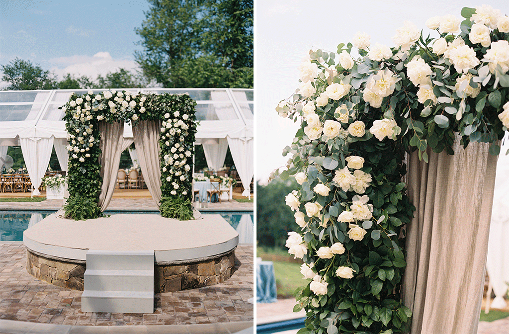 Sigrid Smitt Joshua Goldman Flower Trellis Rose Flowers Indigo Blue Poolside Wedding