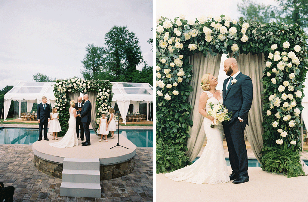 Sigrid Smitt Joshua Goldman Flower Trellis Rose Flowers Indigo Blue Poolside Wedding