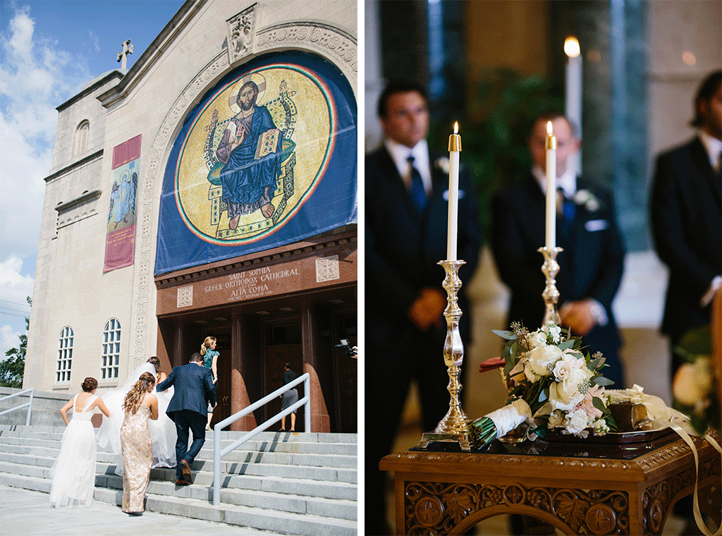 Marina Aiken Kosta Dionisopoulos St. Sophia Greek Orthodox Church St. Francis Hall Sarah Bradshaw Photography The Romantic Flower Pieces at this Garden-Inspired Greek Wedding are Every Bride’s Dream