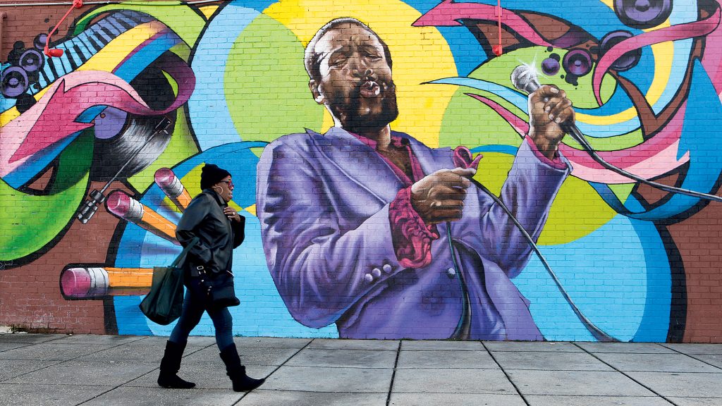The Marvin Gaye mural at Seventh and S. Photograph of Mural by Evy Mages.